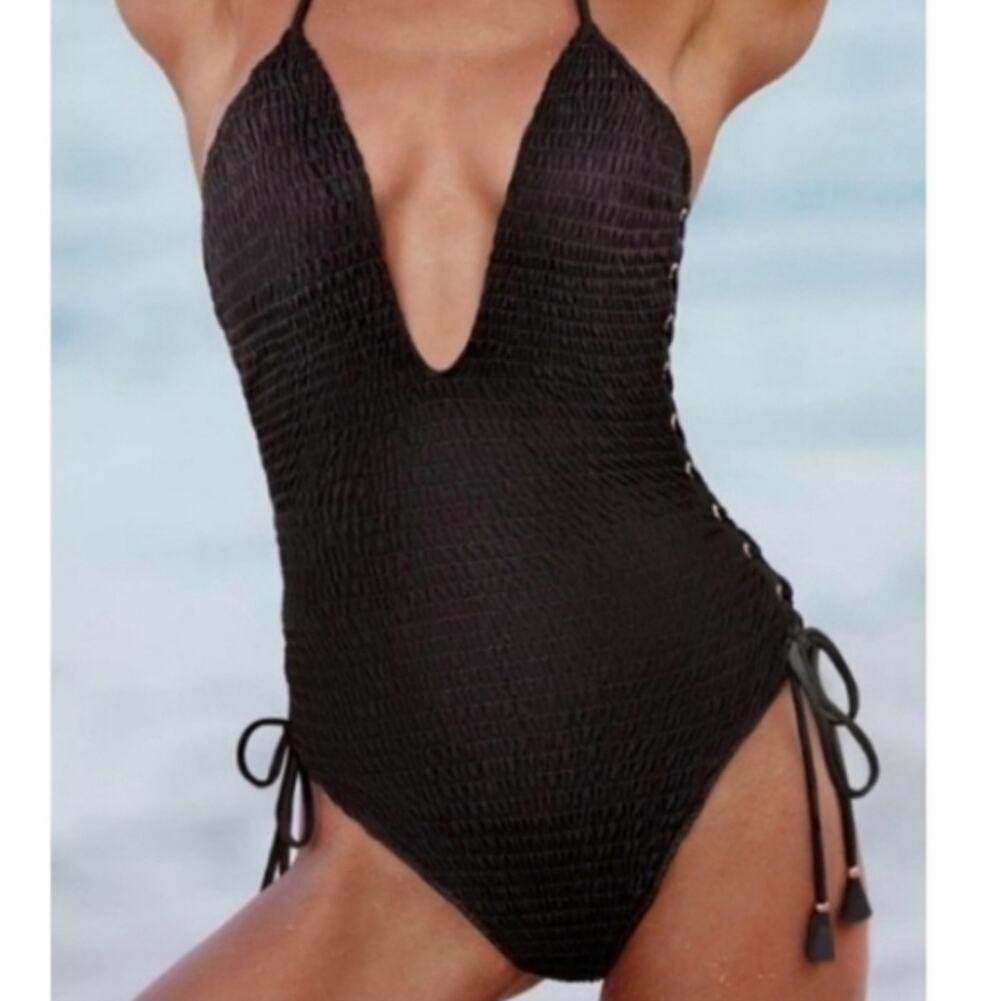 Victorias Secret Smocked Plunge Corset Side One Piece Swimsuit